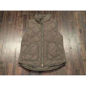 J.Crew Quilted‎ Down Puffer Vest Womens XS Olive Green Two-Way Zip Pockets Warm